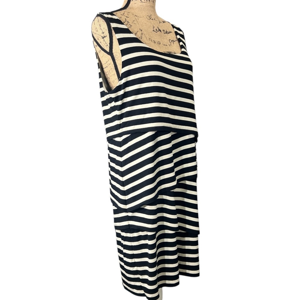 Ann Taylor Loft striped swing dress Tiered layer black and white striped pattern - Picture 3 of 6